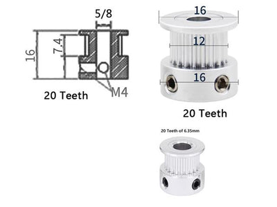 HKD GT2 TIMING PULLEY 20T 6.35MM - Timing Belts & Pulleys -