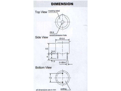 B26-12VDC - Sound, Buzzer & Microphone Components -
